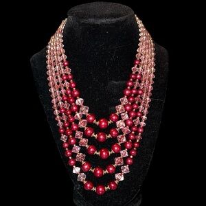 Vintage Necklace - Burgundy and Pink
